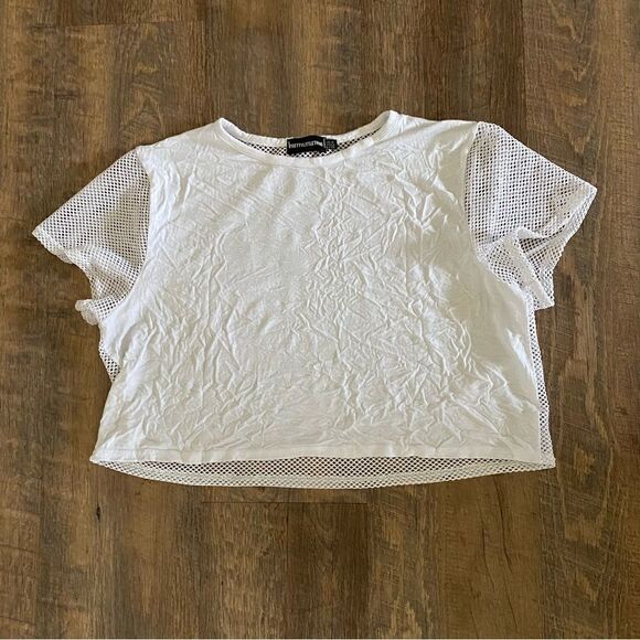 PRETTYLITTLETHING Crop Top White Mesh Festival Rave Party US 6 - Picture 8 of 11